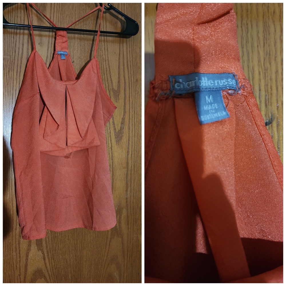 Charlotte Russe Pink Ruffled Tie Front Camisole